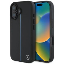 Mercedes MB Blue Line Leather Case with MagSafe for iPhone 16 6.1" Black - MEHMP16S23RURBK