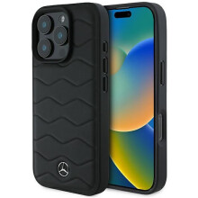 Mercedes MB Waves Leather Case for iPhone 16 Pro Black-MEHCP16L23RWRSK