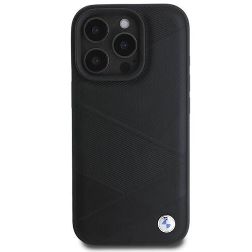 BMW BMW Signature Leather Crossing Lines Pattern Case for iPhone 16 Pro 6.3" Black 2