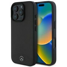 Mercedes Textured And Plain Leather Case for iPhone 16 Pro Black