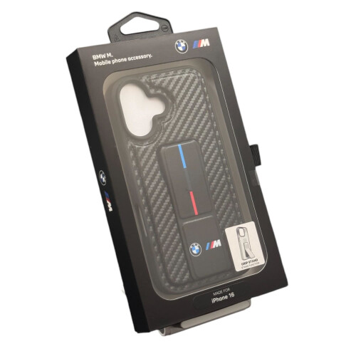 BMW Coque rigide BMW pour iPhone 16 avec support M Grip, noir carbone 2