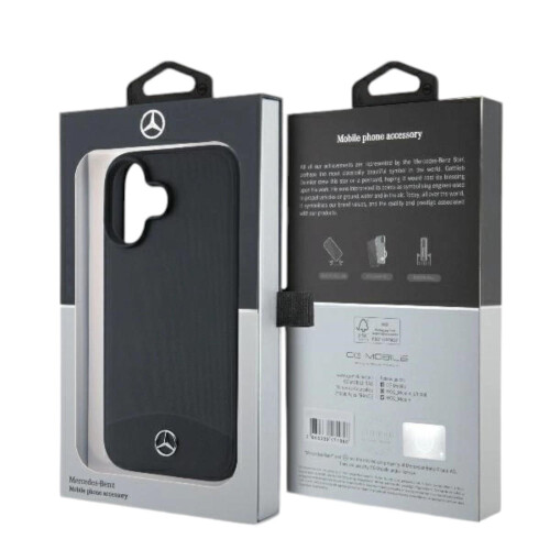 Mercedes-Benz Mercedes Hard Textured and Plain Smooth LeatherCase for iPhone16 Black