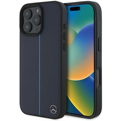 Mercedes-Benz Mercedes MB Blue Line Leather Case for iPhone 16 Pro Max Navy Blue