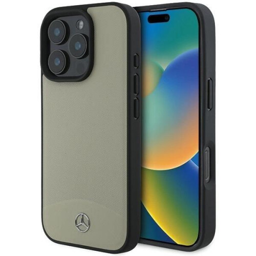 Mercedes-Benz Mercedes MB Textured and Plain Leather Case for iPhone 16 ProMax Beige