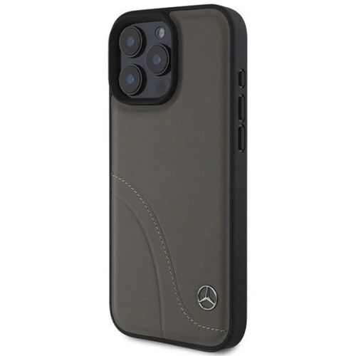 Mercedes-Benz Mercedes MB Curved Stitches Leather Case for iPhone 16 Pro Max Brown 1