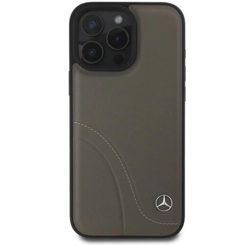 Mercedes-Benz Mercedes MB Curved Stitches Leather Case for iPhone 16 Pro Max Brown 2