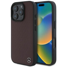 Mercedes MB Wood Imitation Leather Case for iPhone 16 Pro Max Red