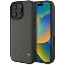 Mercedes MB Curved Stitches Leather Case for iPhone 16 Pro Max Brown