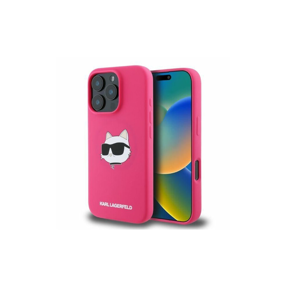 Photos - Case Karl Lagerfeld Silicone Choupette Head Print  with MagSafe for iPhone 16 Pro Max 6.9" Fuchsia Pink 