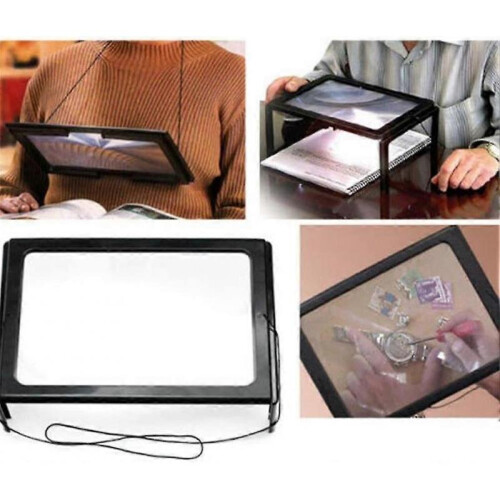 A4 Full Page Reading Magnifier Hands Free Rectangular Standing Magnifier with 4 LED Lamp 3X 1