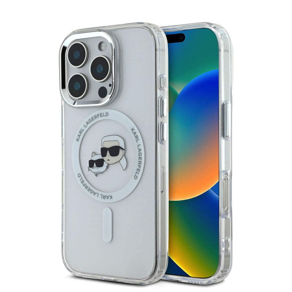 Karl Lagerfeld Iml Karl & Choupette Head Metal Frame Case With Magsafe For Iphone 16 Pro 6.3" Clear - Klhmp16lhlskch