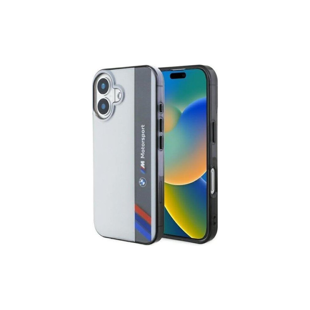 Bmw Motorsport Iml Vertical Stripe Case For Iphone 16 6.1" Grey - Bmhcp16s23htfeg