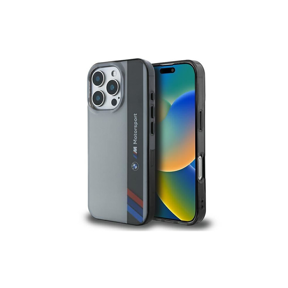 Bmw Motorsport Iml Vertical Stripe Case For Iphone 16 Pro Max 6.9" Grey - Bmhcp16x23htfeg