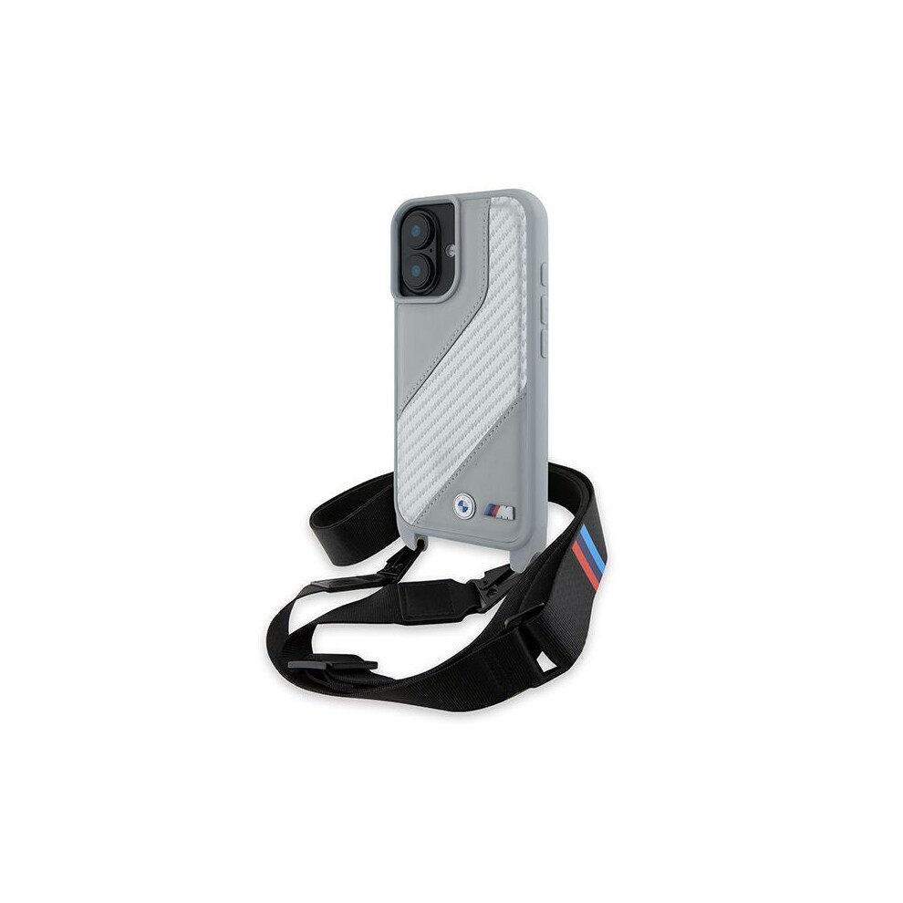Bmw M Series Carbon Stripe & Strap Case For Iphone 16 6.1" Grey - Bmhcp16s23psccg