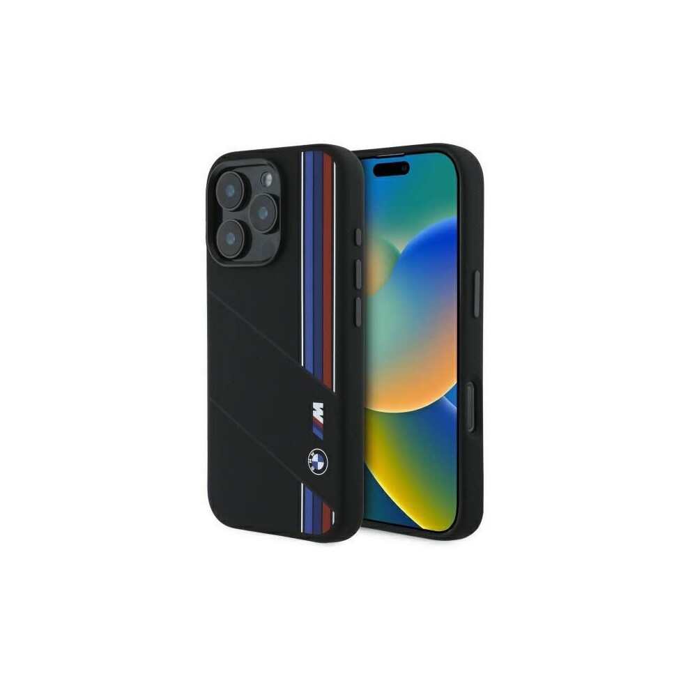 Bmw M Series Silicone Cut Tricolor Lines Case Magsafe For Iphone 16 Pro 6.3" Black - Bmhmp16l23scuk