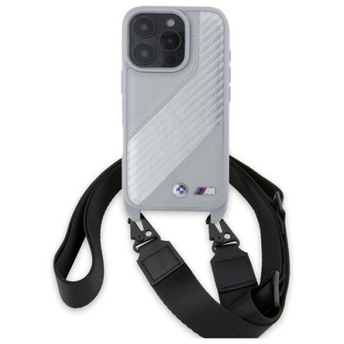 BMW Étui rigide BMW à rayures carbone et dragonne pour iPhone 16 Pro 1