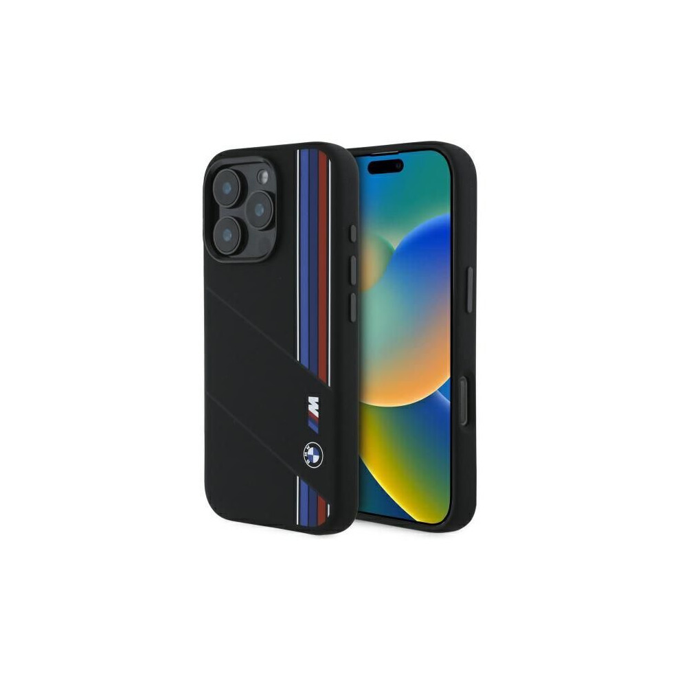 Bmw M Series Silicone Cut Tricolor Lines Case With Magsafe For Iphone 16 Pro Max 6.9" Black - Bmhmp16x23scuk