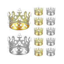 12 Pcs Gold Silver Mini Crown Birthday Cake Topper with Pearl Decor Small Princess Headpiece Baby C