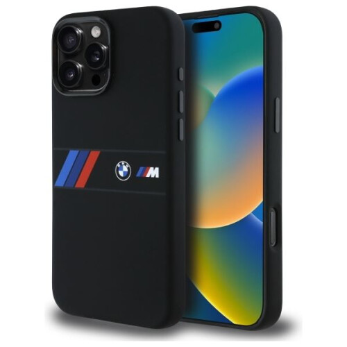 BMW iPhone 16 Pro Max BMW-cover, sort MagSafe silikonestribe