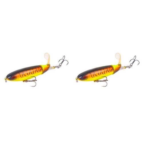 Joint fish attractors with ultra-sharp treble hooks, lifelike attractors with tail, yellow, 2 pcs.