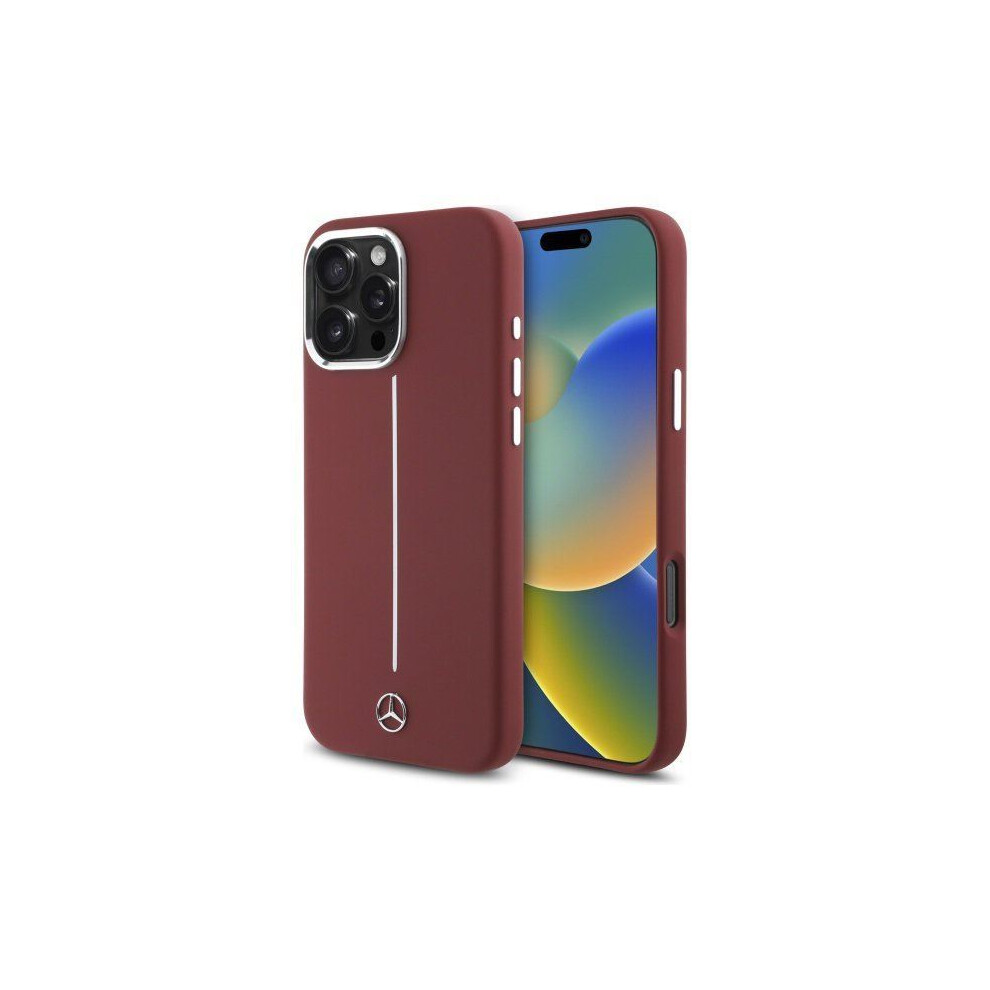 Mercedes-Benz Mercedes Benz Silicone White Stripe Case With Magsafe For Iphone 16 Pro Max 6.9" Red - Mehmp16x23sumsr