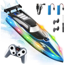 2.4GHz Remote Control Boat, Fast Racing Boat with LED Light, for Kids and Adults, Pool, Lake, River, Blue