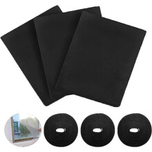 Set of 3 window screens (130 x 150 cm) made of ultra-strong polyester with 3 rolls of Velcro, black