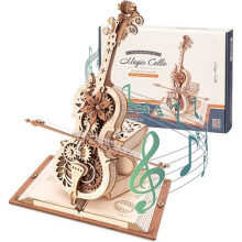 3D Wooden Cello Puzzle - Music Box - Building Kits for Adults - Gears - Brown