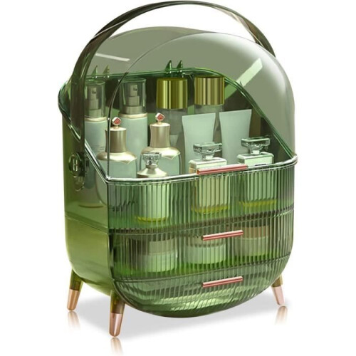 Makeup organizer - Large capacity - Dustproof - Retro green - Storage drawers