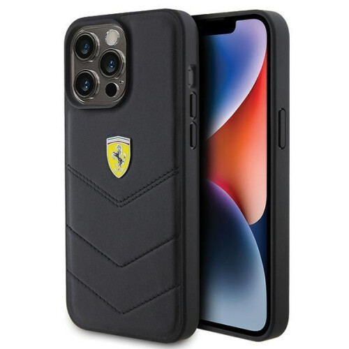 Ferrari Ferrari Quilted Metal Logo Case for iphone 15 Pro Max 6.7" Black