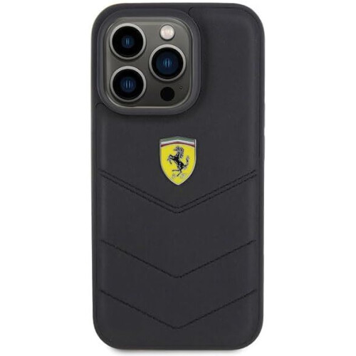 Ferrari iPhone 15 Pro Hülle Ferrari Gestepptes Metalllogo Schwarz 2