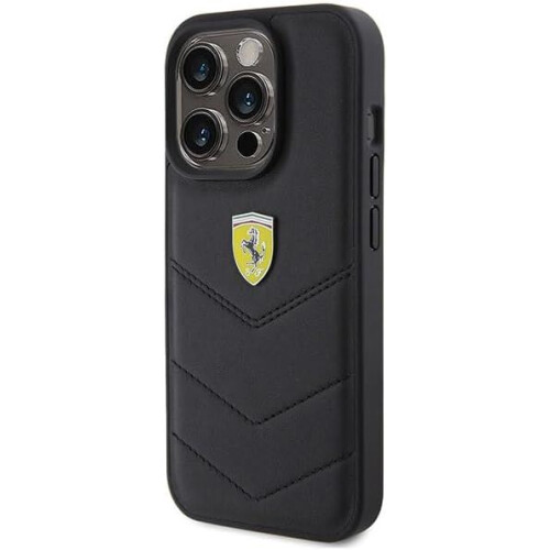 Ferrari iPhone 15 Pro Hülle Ferrari Gestepptes Metalllogo Schwarz 1