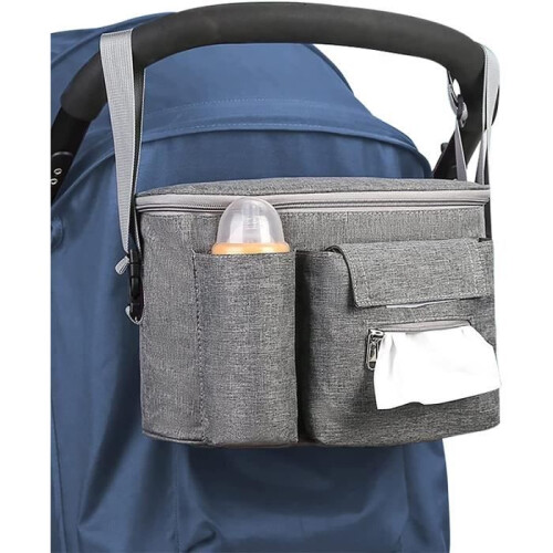 Stroller and buggy storage bag, diaper bag, accessory for all stroller models – gray