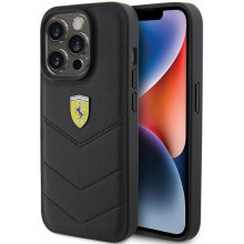 Funda para iPhone 15 Pro Ferrari con logotipo metálico acolchado negro