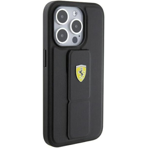 Ferrari iPhone 15 Pro cover Ferrari Grip Stand metallogo sort 2