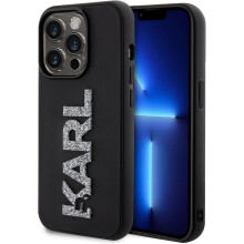 Karl Lagerfeld 3D Rubber Glitter Logo Case for iphone 15 Pro Max 6.7" Black - KLHCP15X3DMBKCK