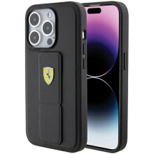 Ferrari Hard Case Grip Stand with Metal Logo for iphone 15 Pro 6.1" Black - FEHCP15LGSPSIK