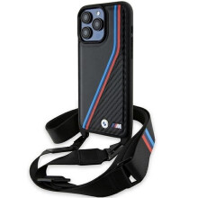 BMW M Edition Carbon with Strap Hard Case for iPhone 15 Pro Black