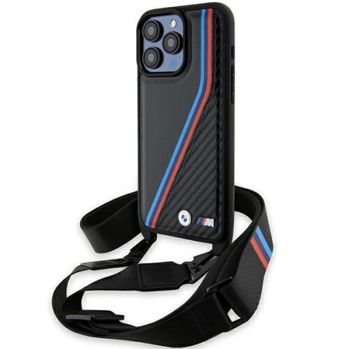 BMW BMW M Edition Carbon with Strap Hard Case for iPhone 15 Pro Black