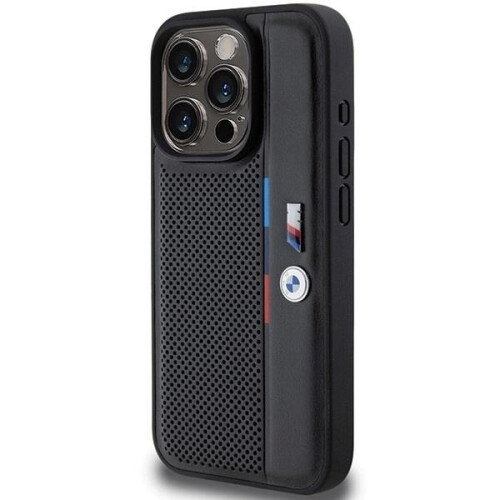 BMW Custodia rigida BMW per iPhone 15 Pro, nera traforata. 1