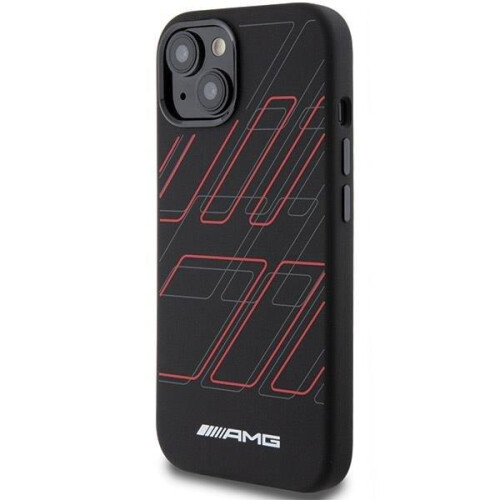 Mercedes-Benz Etui til iPhone 15 sort hårdt silikonecover store rhomber MagSafe 1