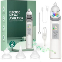 Electric Nasal Aspirator for Babies – 5 Adjustable Suction Settings, Music and Light Function – 3 Silicone Heads