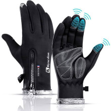 Black winter cycling gloves for MTB, unisex, touchscreen, windproof, waterproof and cold-resistant