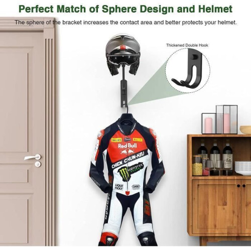 Motorcycle helmet holder, 180 rotatable helmet wall holder with double hanging hooks for storage and presentation 1