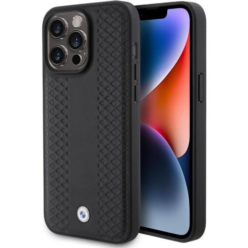 BMW BMW Leather Diamond Pattern Case for iphone 15 Pro 6.1" Black
