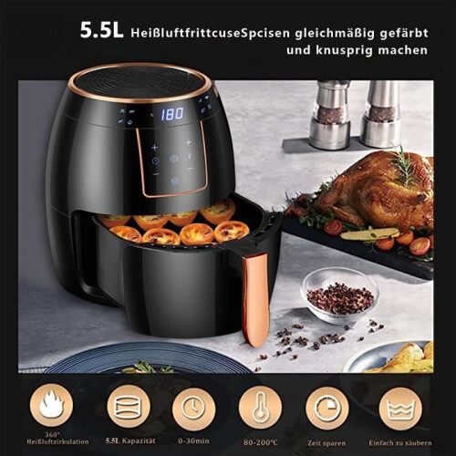 XXL Airfryer 5.5 L - 1300 W | Airfryer with 8 programs and timer, black 2