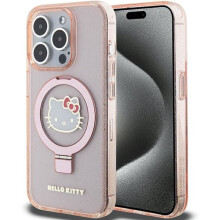 Hello Kitty Ring Stand Glitter Electrop Logo with Magsafe Case for iphone 15 Pro 6.1" Pink - HKHMP15LHRSGEP