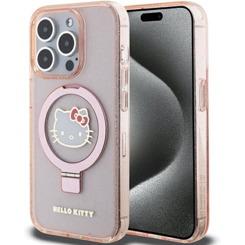 Hello Kitty Hello Kitty Ring Stand Glitter Electrop Logo Case for iPhone15Pro Pink