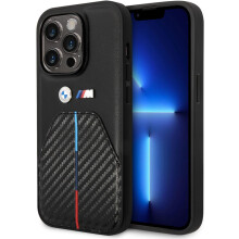 BMW Stamped Tricolour Stripe Case for iphone 15 Pro 6.1" Black - BMHCP15L22NSTB