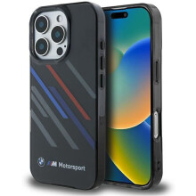 BMW Motorsport IML Random Stripes Case with iPhone 16 Pro 6.3" Black - BMHCP16L23HTRAK